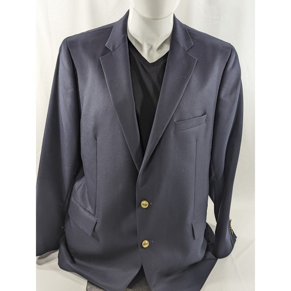 Stafford Blazer Sport Coat Jacket 100% Wool Navy Blue Metal Buttons 46L 48" EUC - Picture 3 of 15